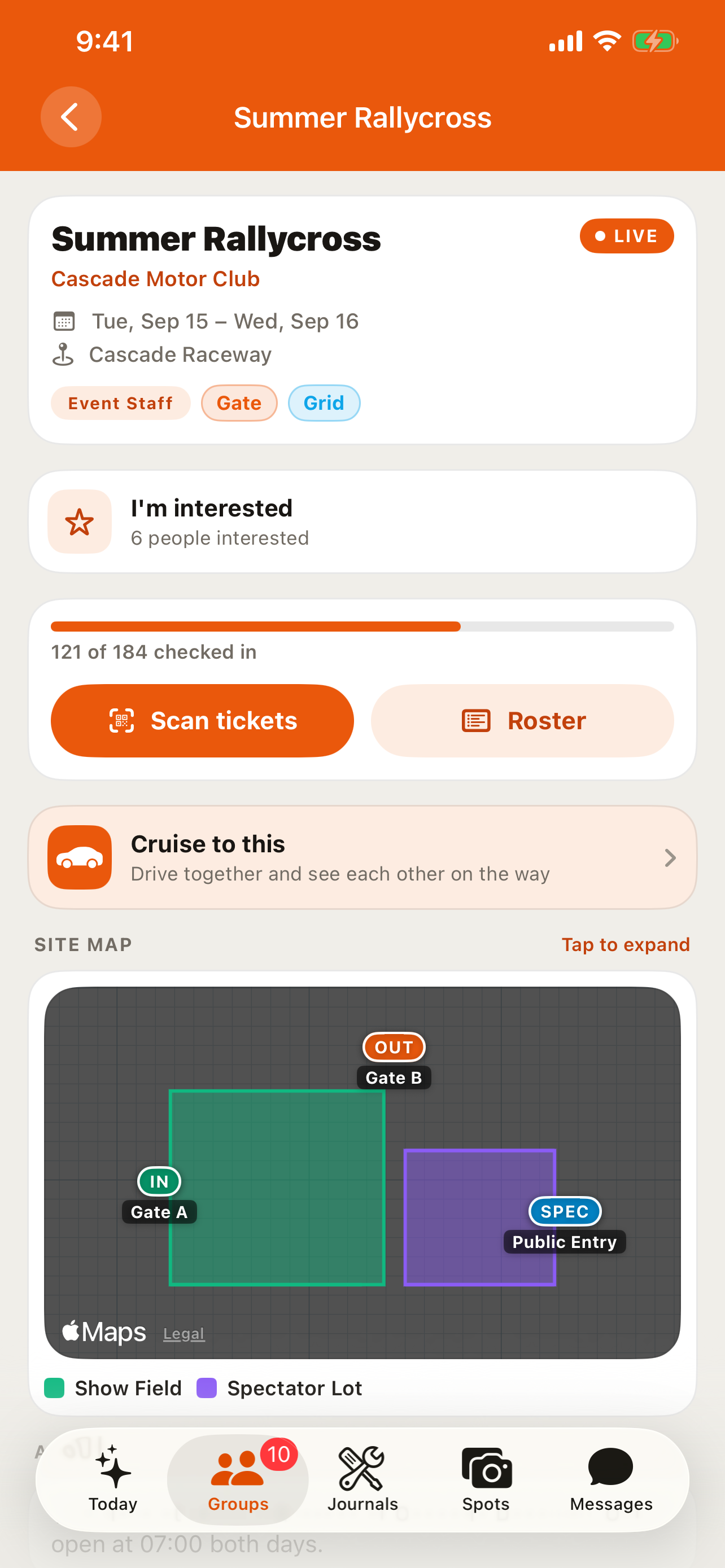 An event detail screen in the RALLIER app showing only the I'm interested control